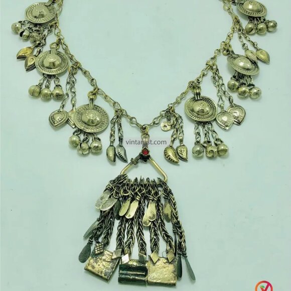 Ethnic Kuchi Tribal Necklace with Bells & Charms, Gypsy Choker Necklace - Picture 1 of 8